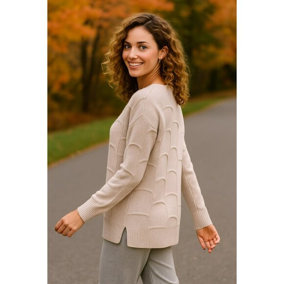 Halogen Womens Geometric Textured Sweater MERINO WOOL/CASHMERE Size Small - Picture 3 of 8